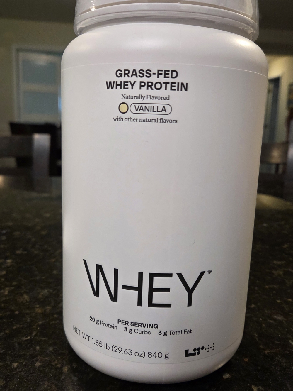 1.85 lb container of LTH Grass-Fed Whey Protein in Vanilla flavor